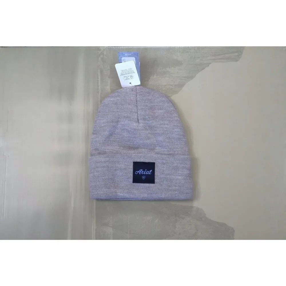 NEW Ariat Ladies Square Patch Alabaster Heather Beanie 10046847 Light Gray